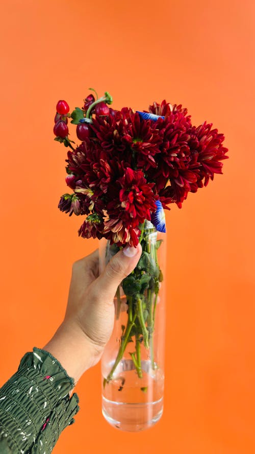 Woman Hand Holding Bottle with Flowers