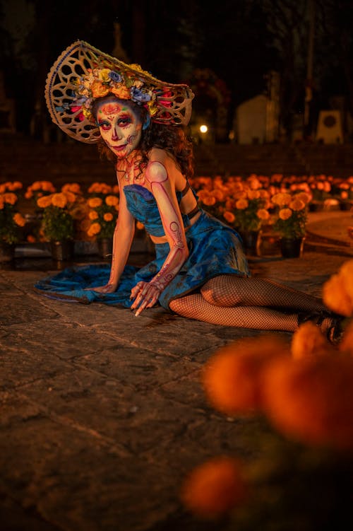 Kostnadsfri bild av blommor, dia de muertos, hatt