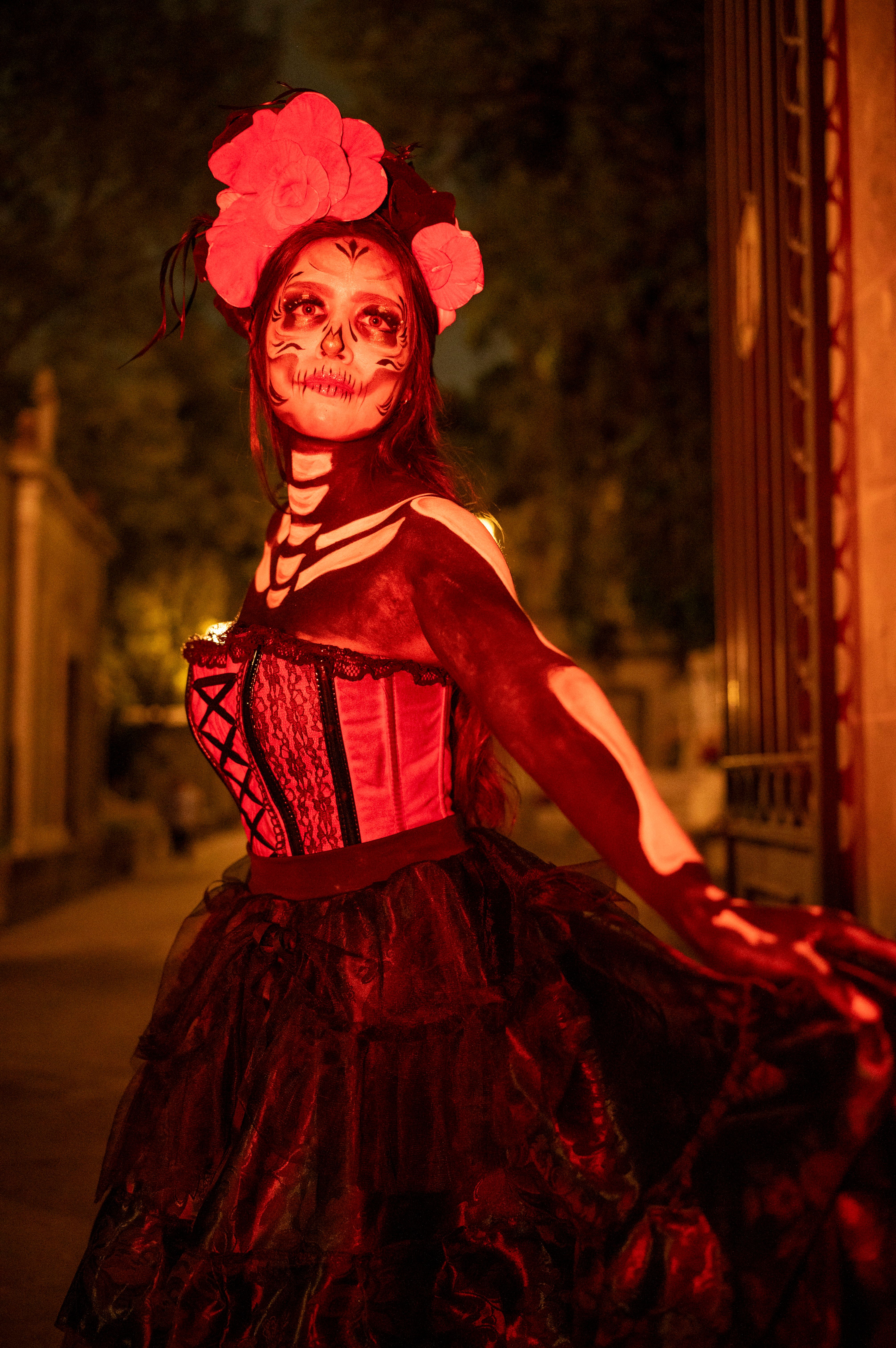 Woman in Black Dress with Catrina Makeup  Free Stock Photo