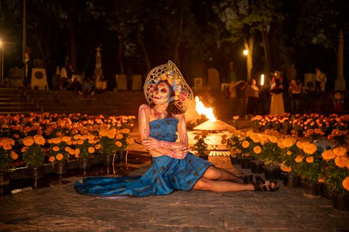 Kostnadsfri bild av blå klänning, blommor, catrina