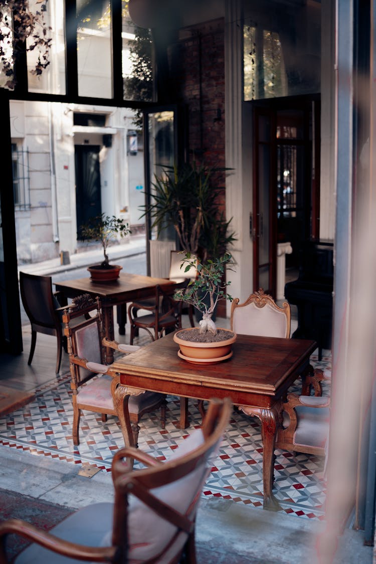 Empty Cafe With Antique Furniture 