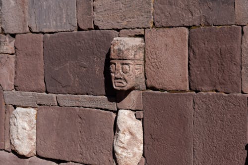 Close-up of Details on the Walls of the Temple of Tiwanaku, Bolivia