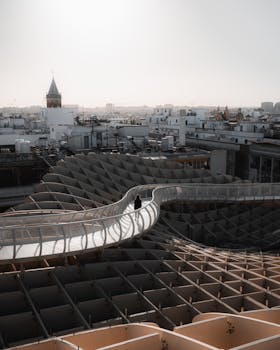 Aerial view of the Metropol Parasol in Seville, showcasing its modern architecture.