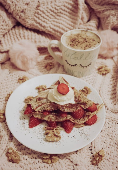 Breakfast with Strawberries on Plate