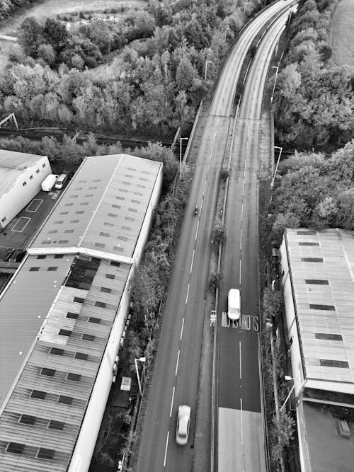 Roofs of Buildings around Road