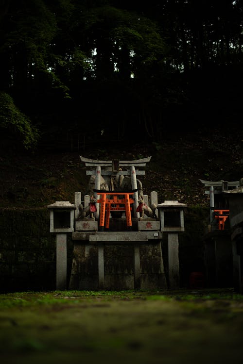 Sanctuary with Japanese Statues in Kyoto Japan