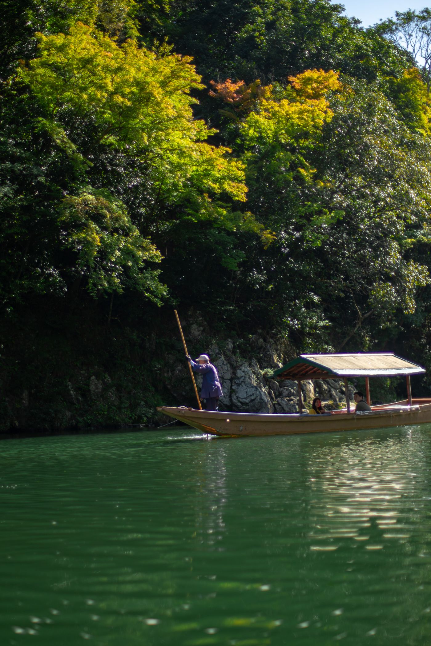 Traditional wooden boat on the Hozu River in Japan