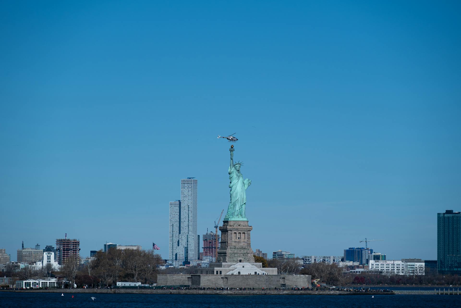 View of the Statue of Liberty on Liberty Island in New York Harbor in New York City, USA