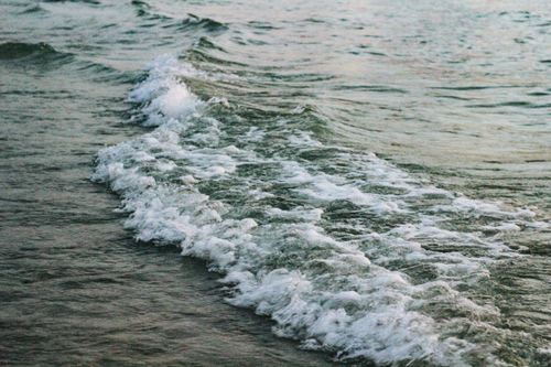 Free Close-up of gentle ocean waves approaching the shore, creating a tranquil nature scene. Stock Photo