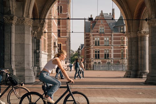 Woman Cycling in Amsterdam