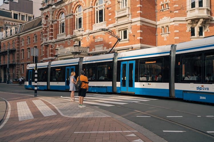 Tram On Street By International Theater In Amsterdam