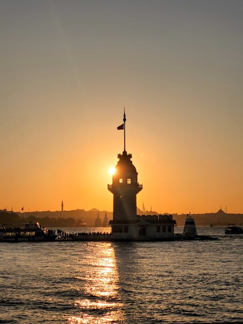 View of the Maidens Tower in the Evening, Bosphorus Strait, Istanbul, Turkey 