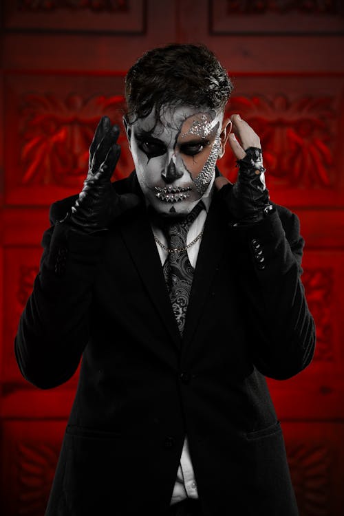 Portriat of Man in Suit and with Painted Face for Dia de Muertos
