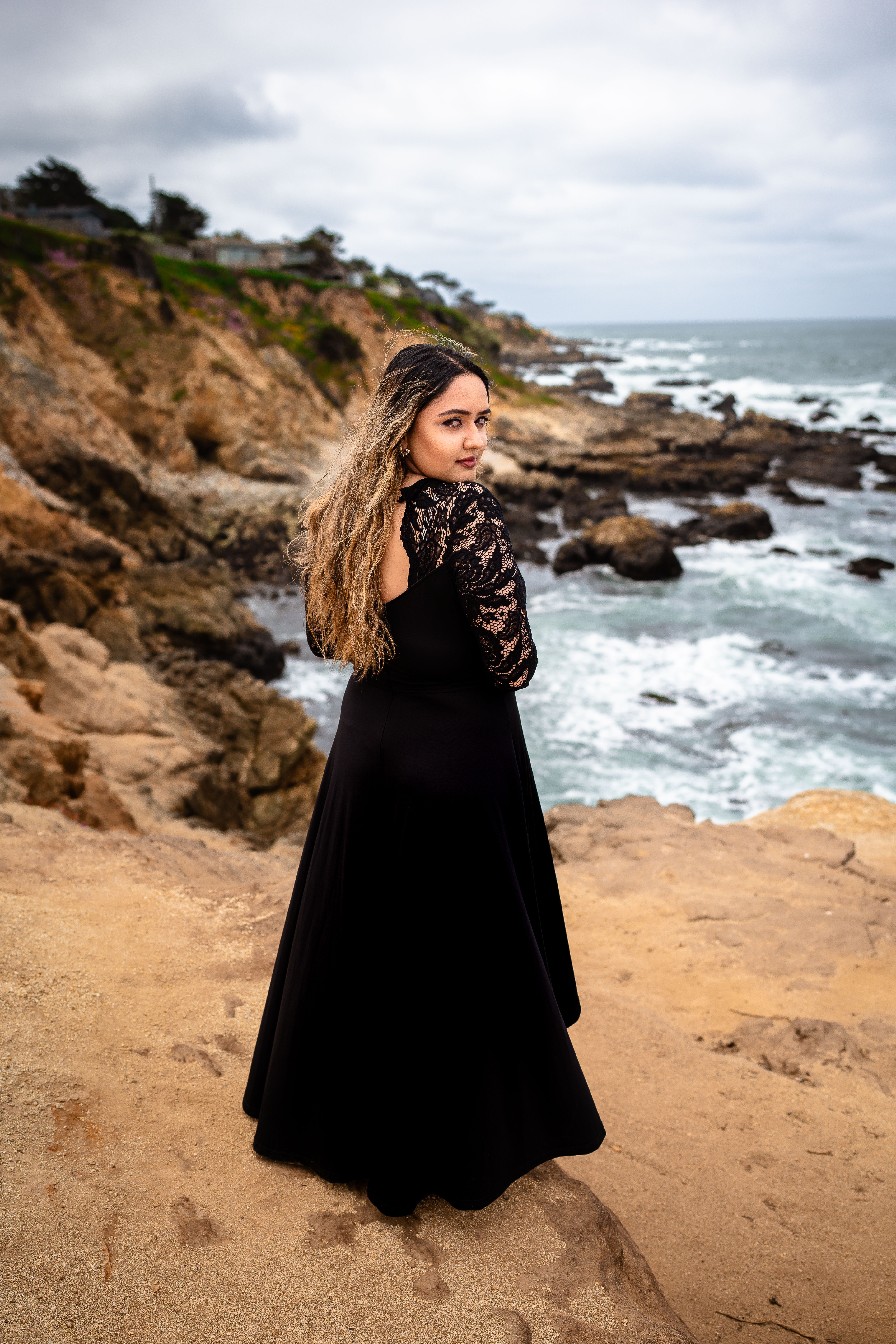 black beach dress with sleeves Wrap Boho Dress / Black main image 1