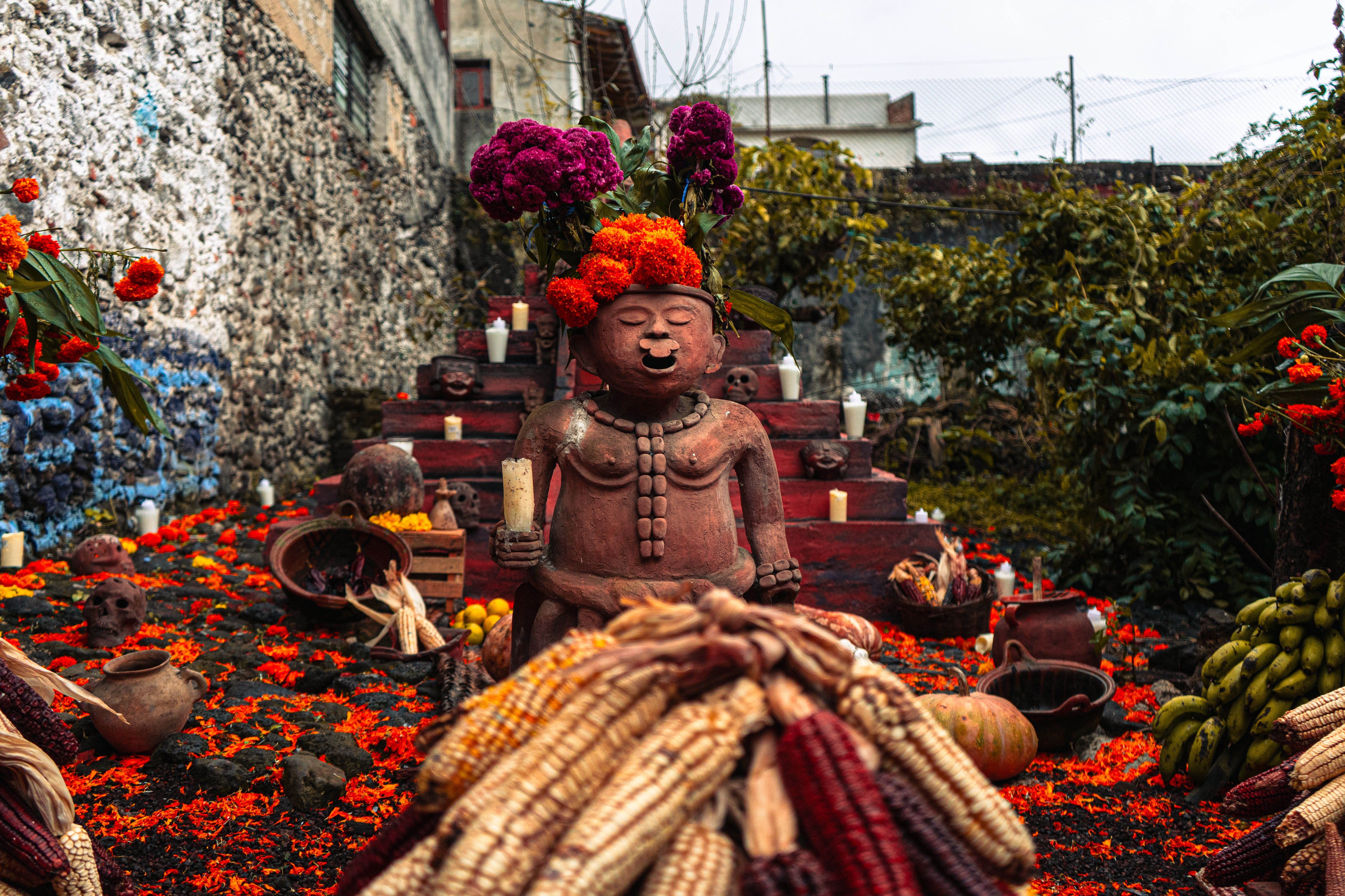 Ceremonia maya tradicional con elementos naturales
