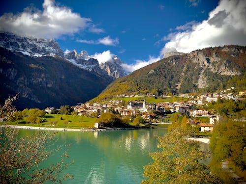 Town and Lake in Mountains in Italy