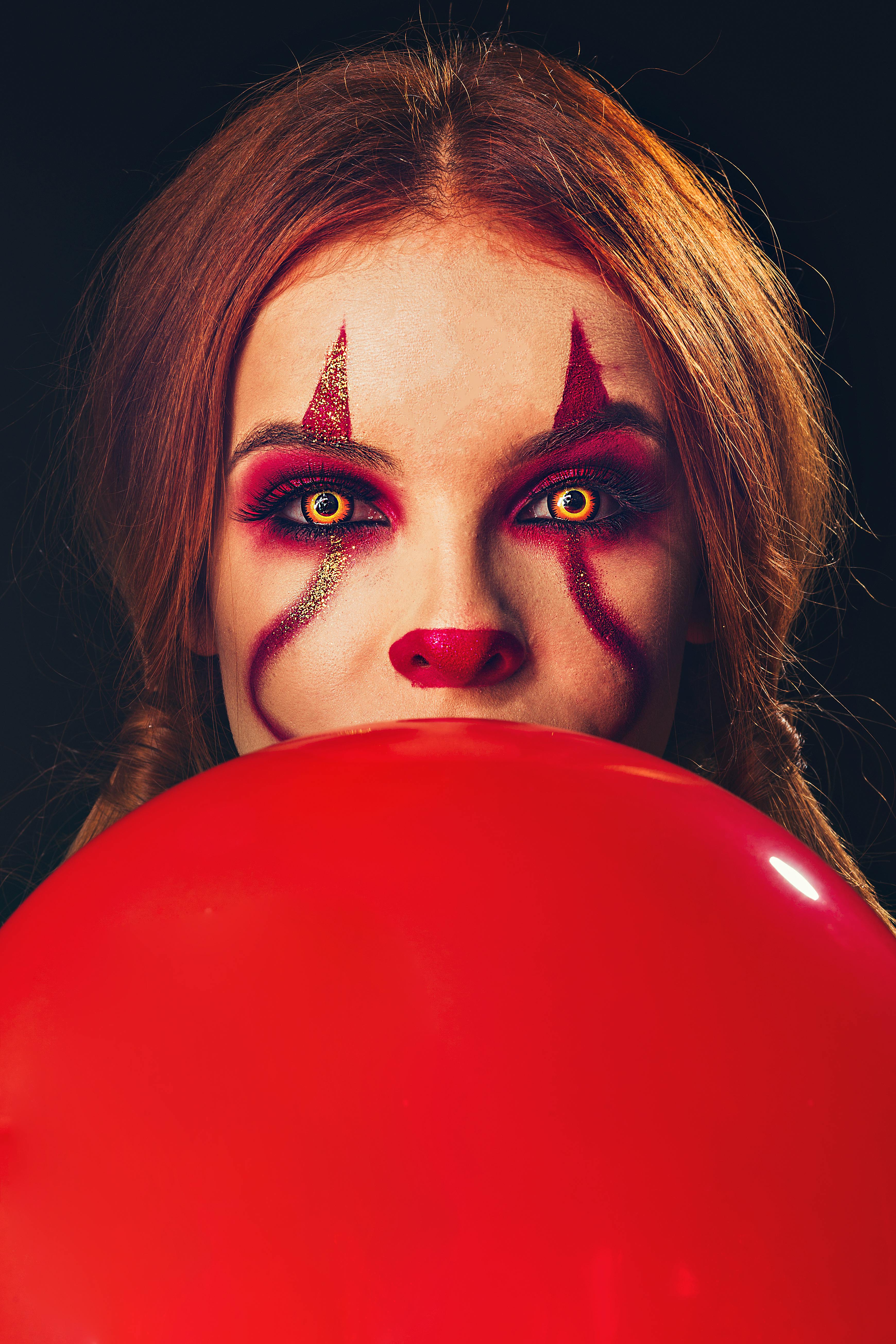 Female Model Wacky Red Face Paint Stock Photo 685392652