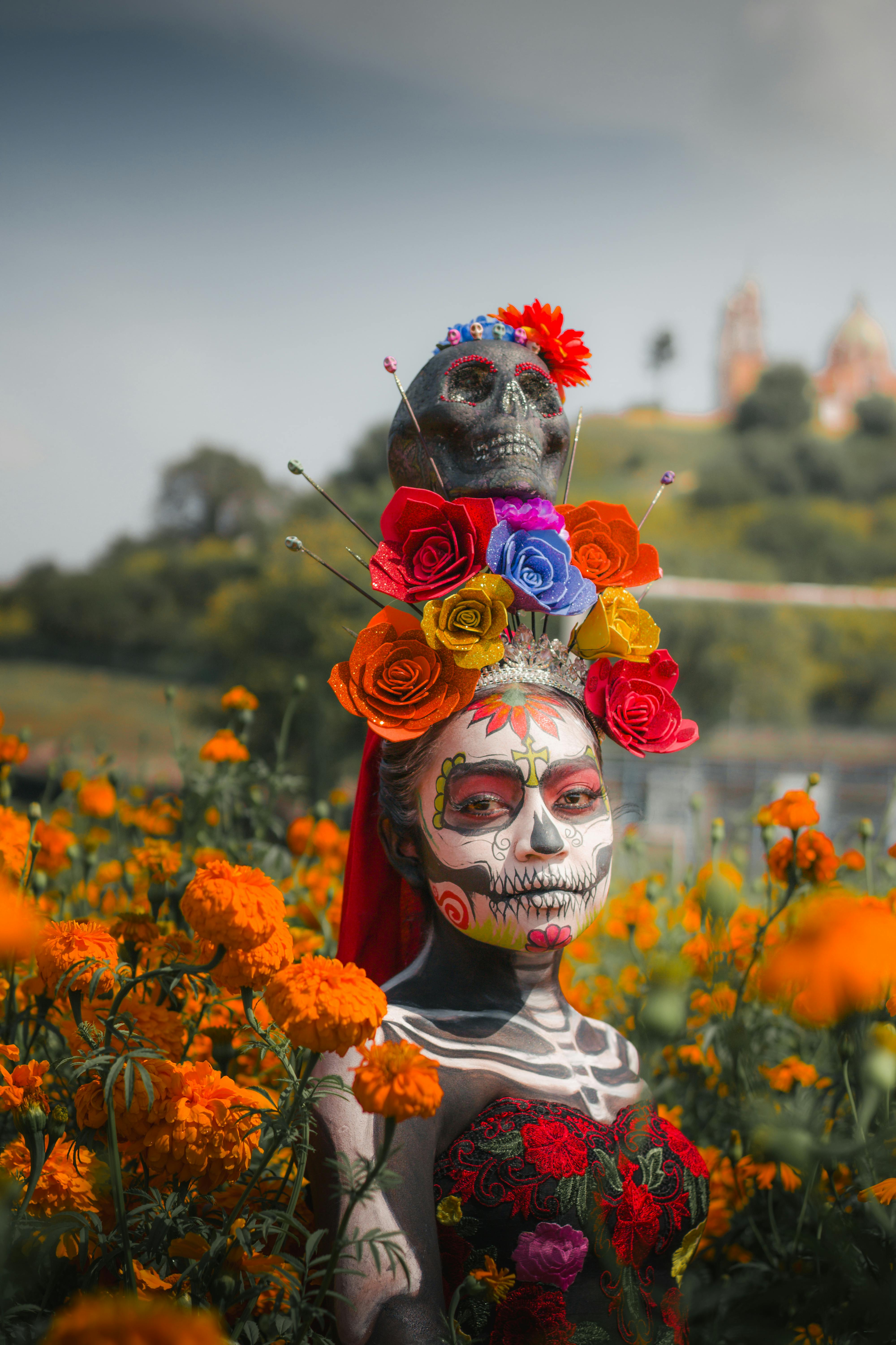 Woman Wearing a Halloween Costume Standing in front of the Templo de