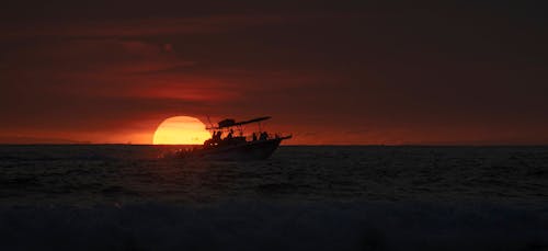 คลังภาพถ่ายฟรี ของ พระอาทิตย์ตกสีแดง, มหากาพย์, เรือ