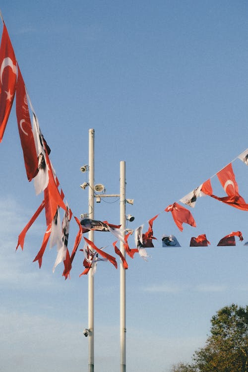 Flags of Turkey under Clear Sky