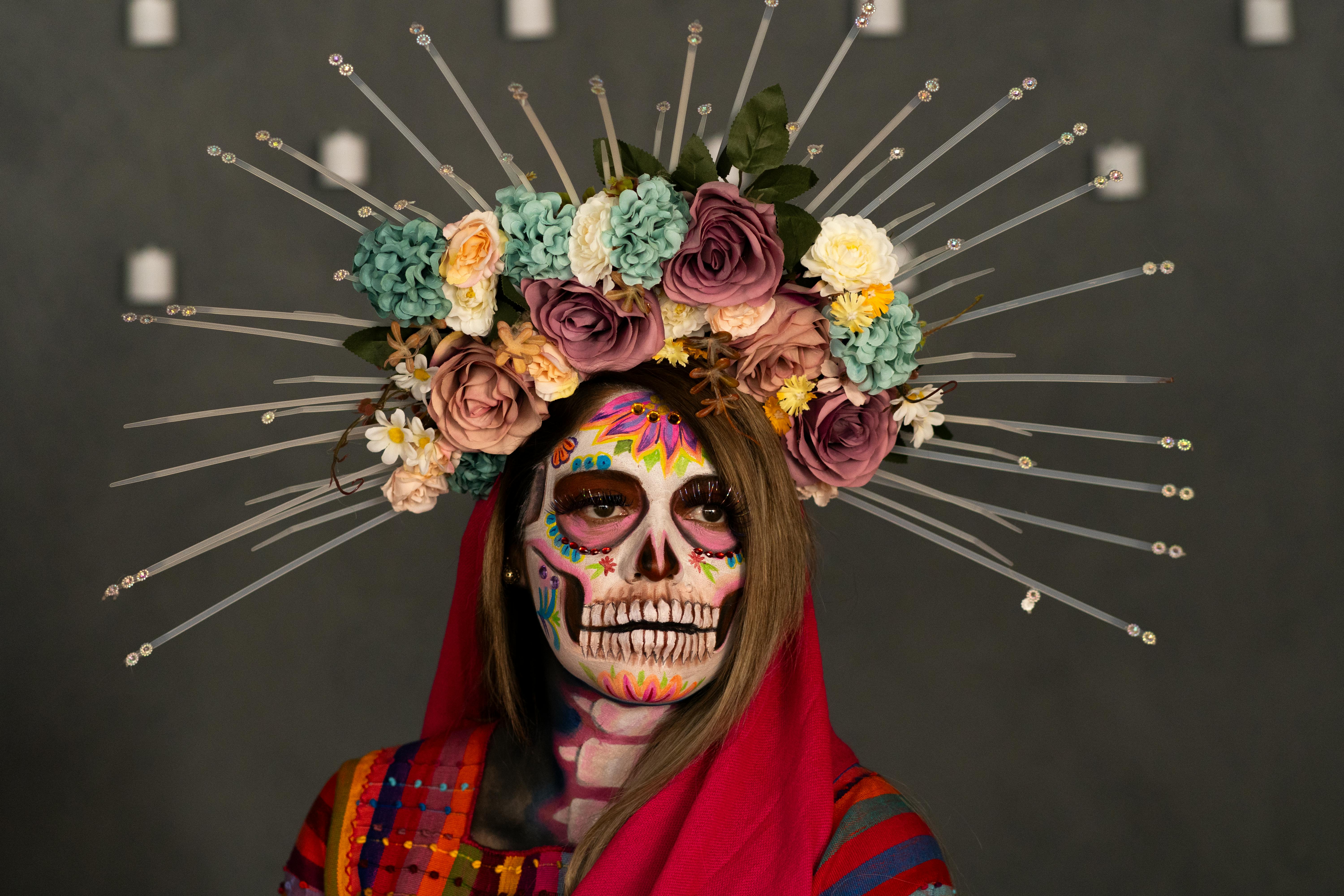 portrait of catrina in flowers wreath