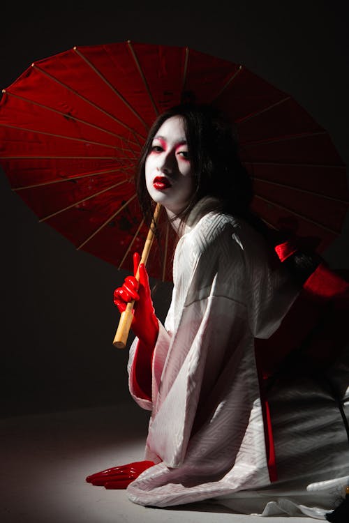 Model in Kimono Holding Umbrella