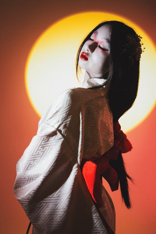 Geisha Wearing Makeup and Kimono