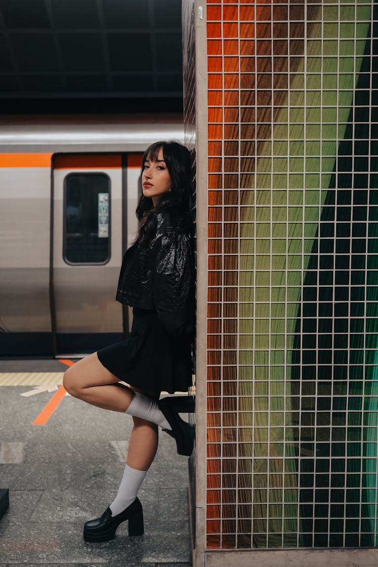 Model In Jacket And Mini Skirt