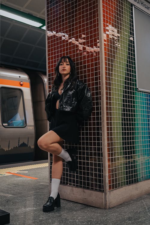 Model Posing in Mini at Subway Station