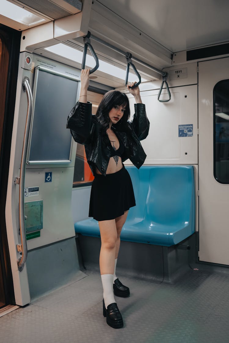 Model In Mini Posing In Subway