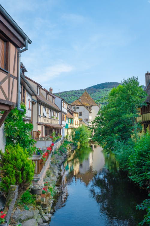 Houses by River in Alsace, France