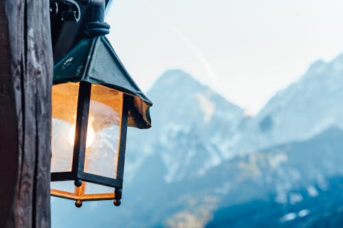 Vintage Lamp on Wall in Mountains