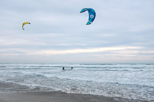 Kitesurfers on Sea Shore