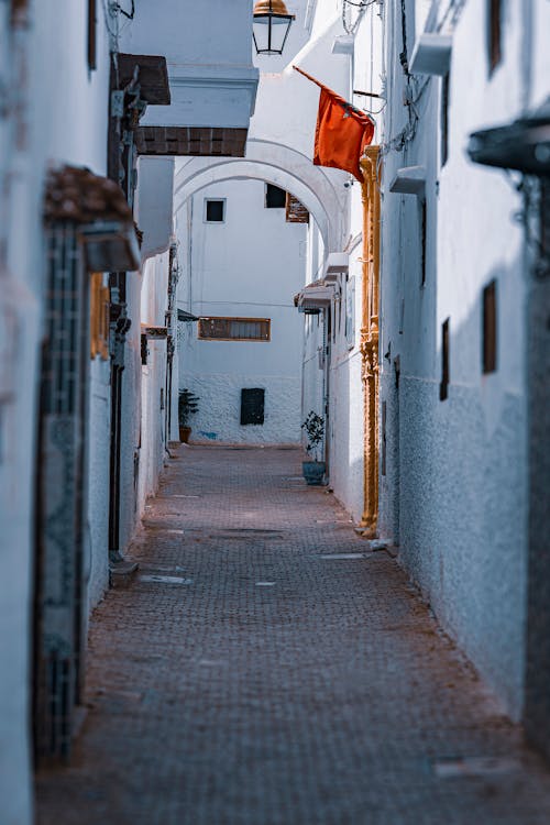 Empty, Narrow, Cobblestone Street in Town