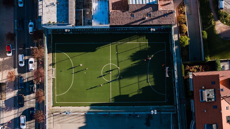 Aerial View Of People Playing Soccer