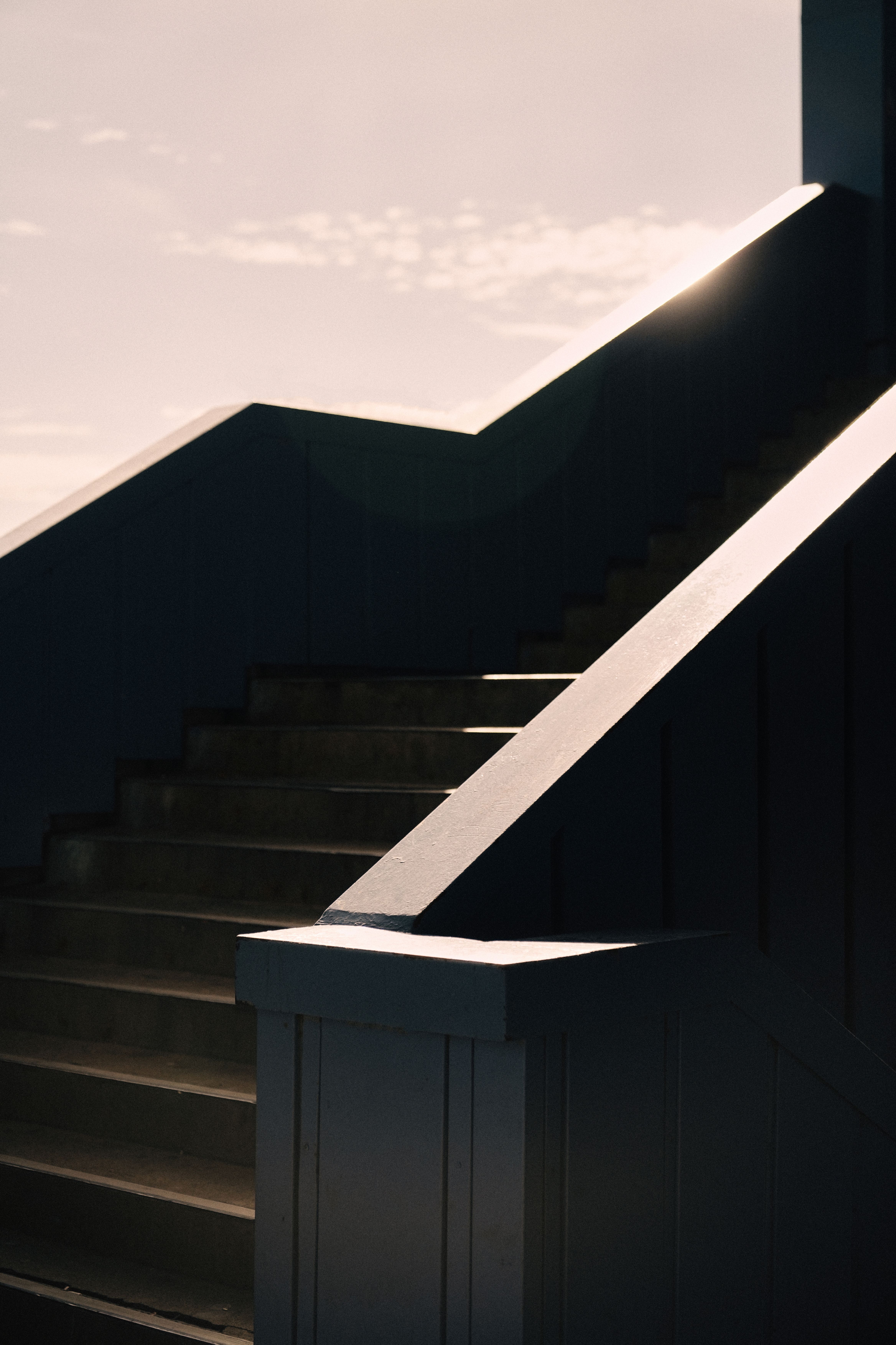 Silhouetted staircase with strong backlight in a modern interior