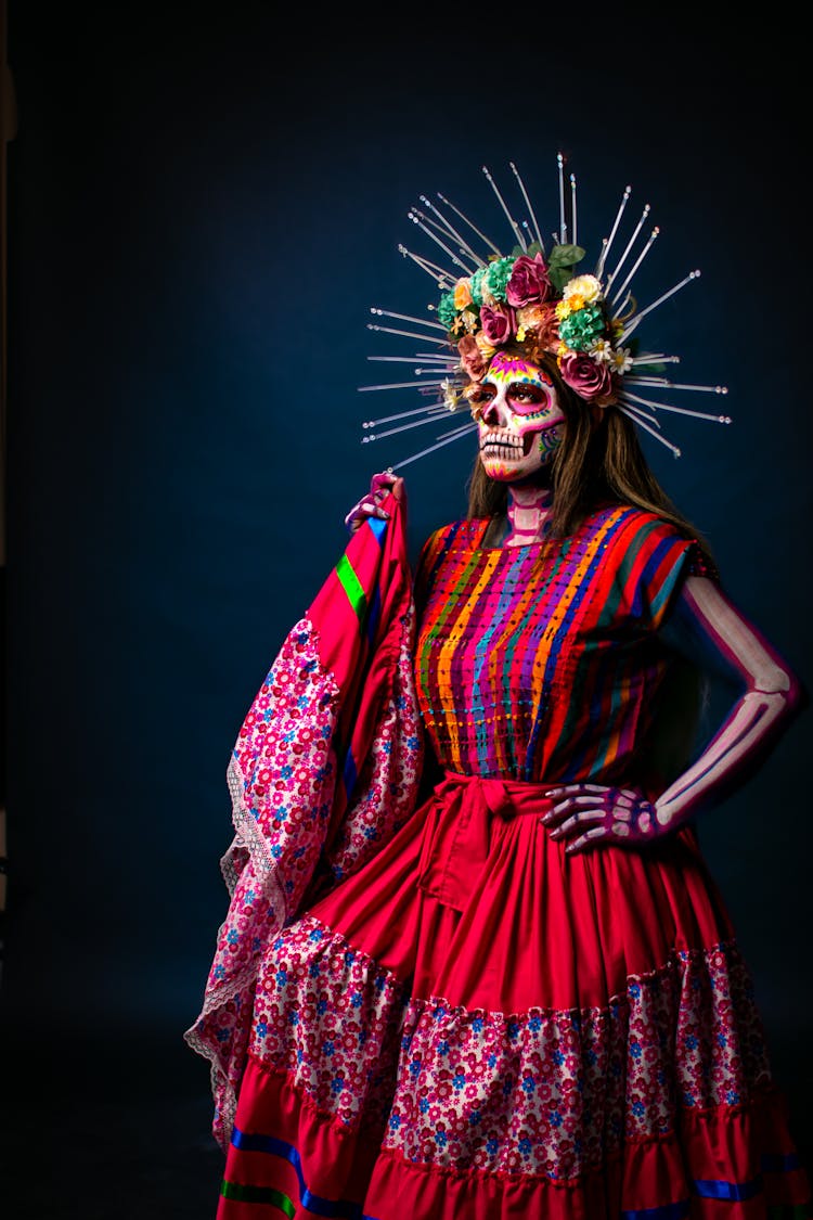 Standing Woman Wear Mexican Halloween Costume