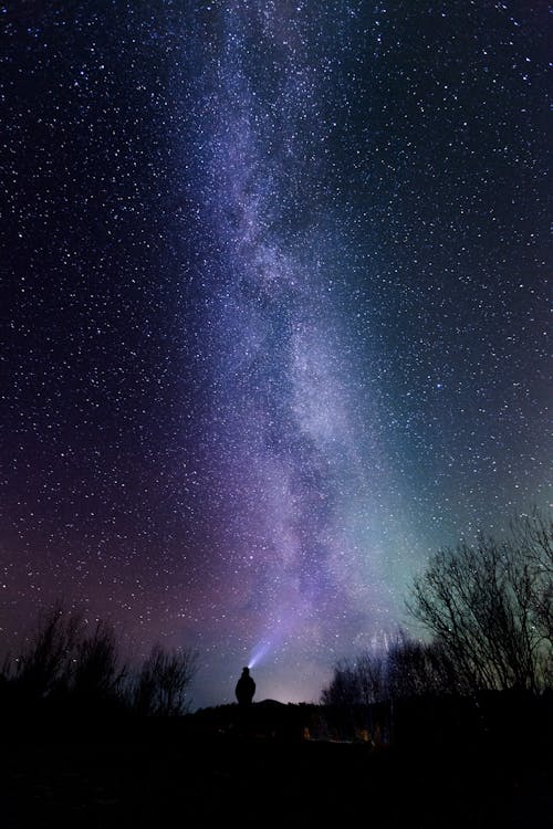 Fotografia Sylwetka Osoby Pod Gwiaździstym Niebem