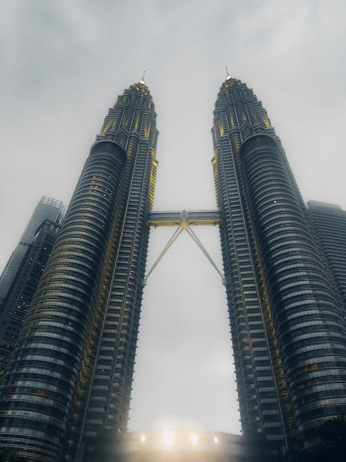 Low Angle Shot of Petronas Towers in Kuala Lumpur, Malaysia