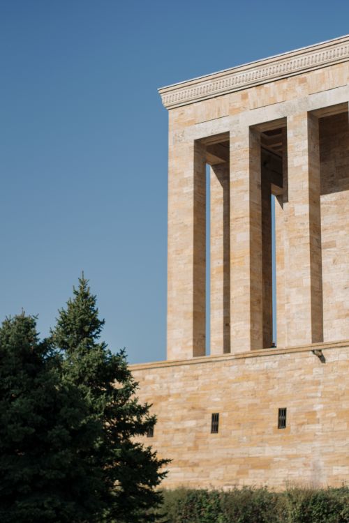 Free A view of Anitkabir's exterior columns with a clear blue sky in Ankara, Turkey. Stock Photo