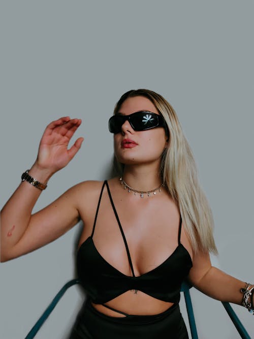 Blonde Woman in Sunglasses and Bra