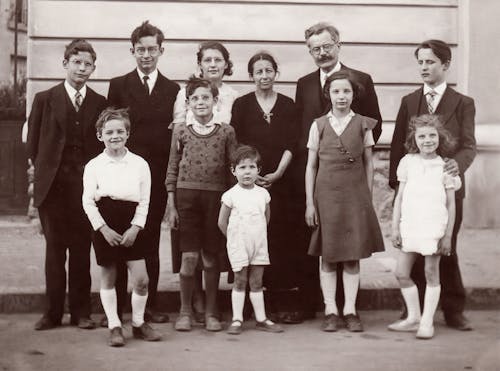 Black and White Vintage Photo of Large Family