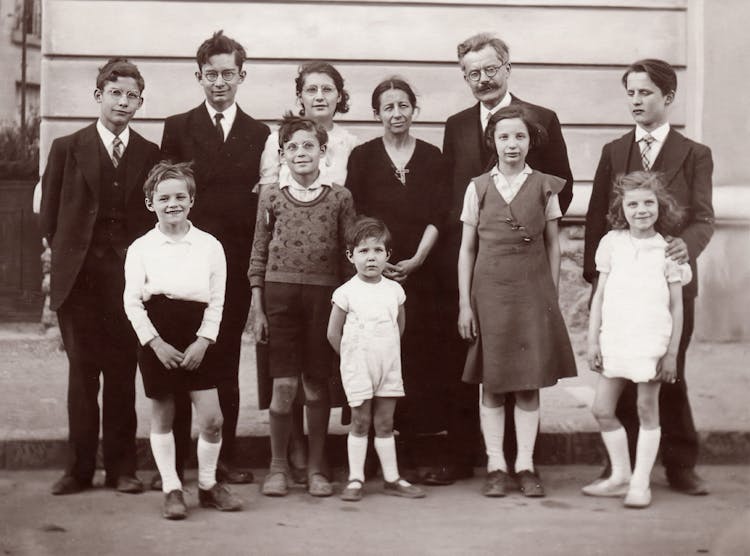 Black And White Vintage Photo Of Large Family