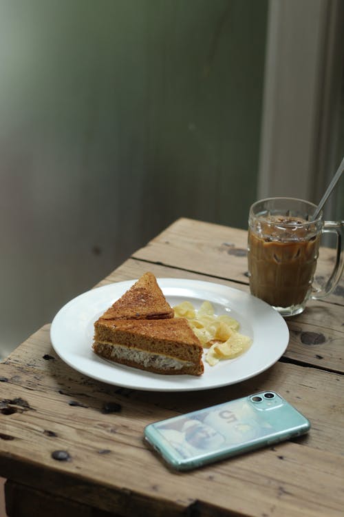 三明治, 冰咖啡, 午餐 的 免费素材图片