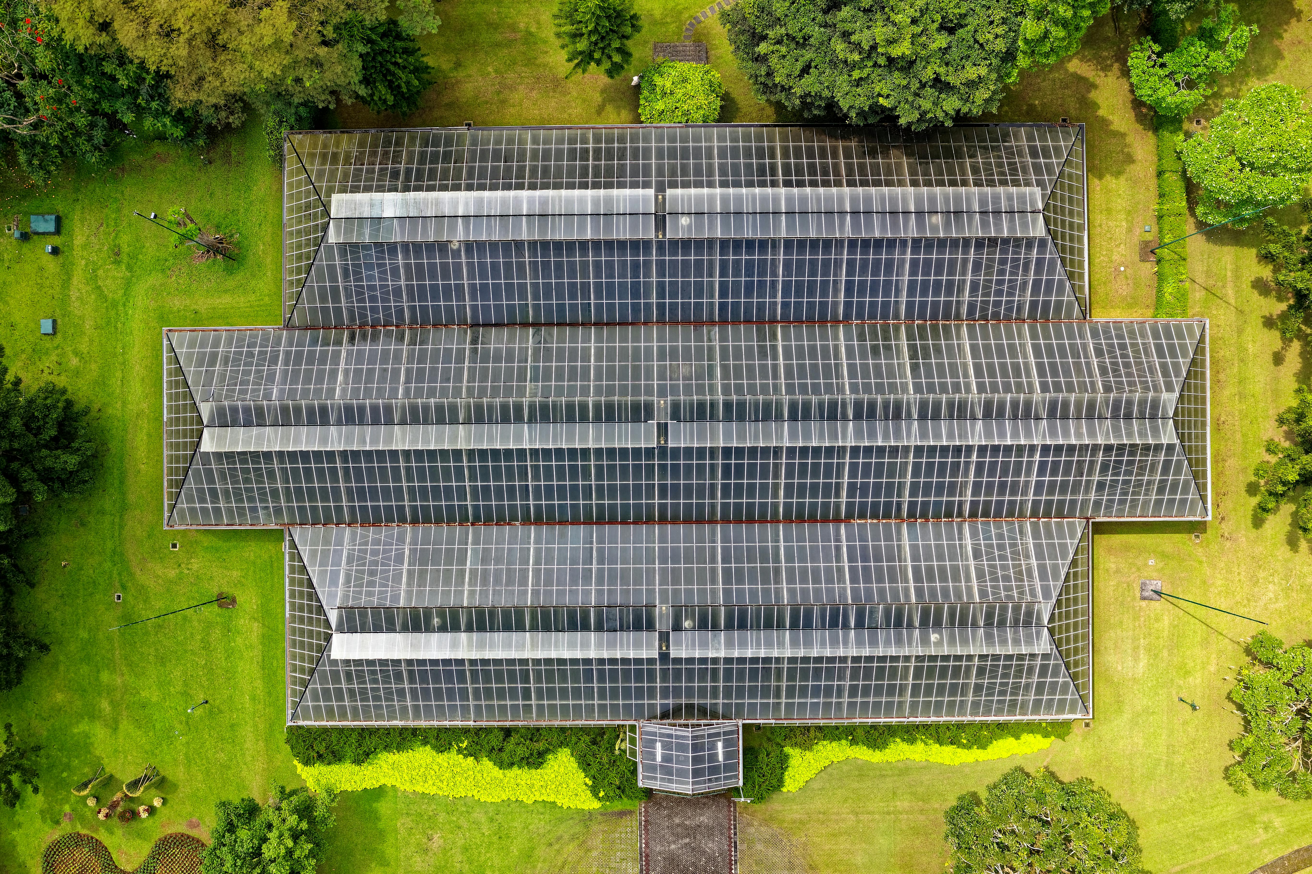 bird s eye view of solar panel roof