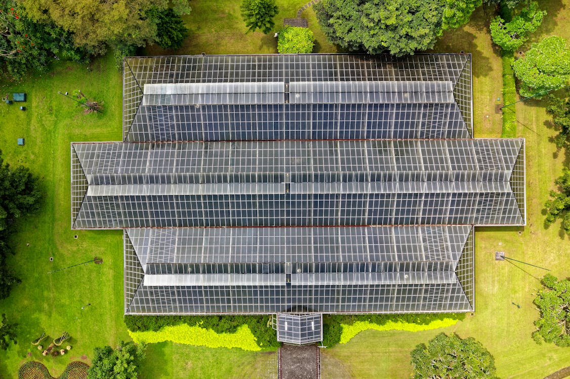 Bird's Eye View of Solar Panel Roof