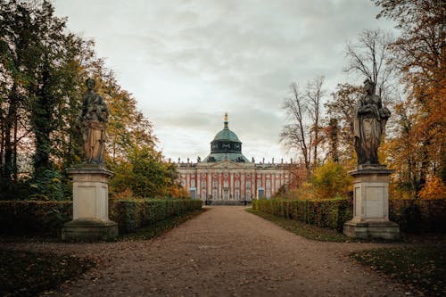 Alley among Trees Leading to New Palace in Potsdam, Germany 
