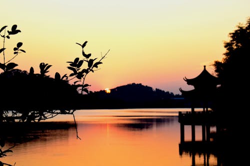 Pavilion on the River at Sunset