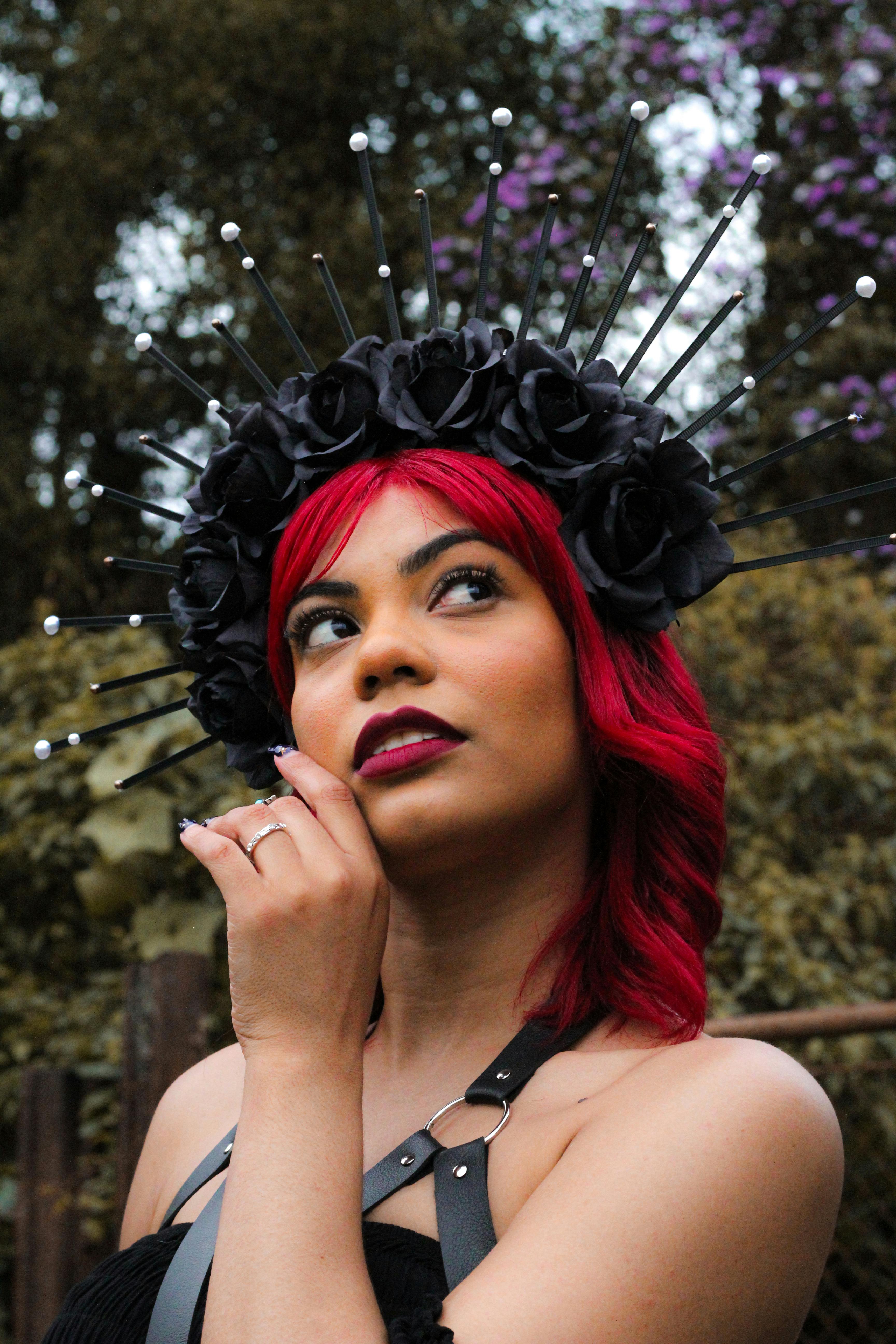 Black and red clearance flower crown