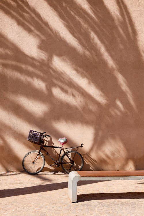 Bicycle with a Basket Leaning against a Wall 